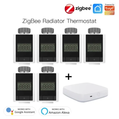 [Set] 6PCS Zigbee Trv Thermostat-Heizkörper-Ventilkopf-Controller-Aktuator Smart Thermostat mit 1PC Zigbee Hub APP-Fernbedienung Alexa Acho Google Home